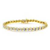 14K Yellow Gold Plated .925 Sterling Silver 1/4 Cttw Diamond Round Miracle Plate And "S" Link Tennis Bracelet (I-J Color, I2- I3 Clarity) - 7"